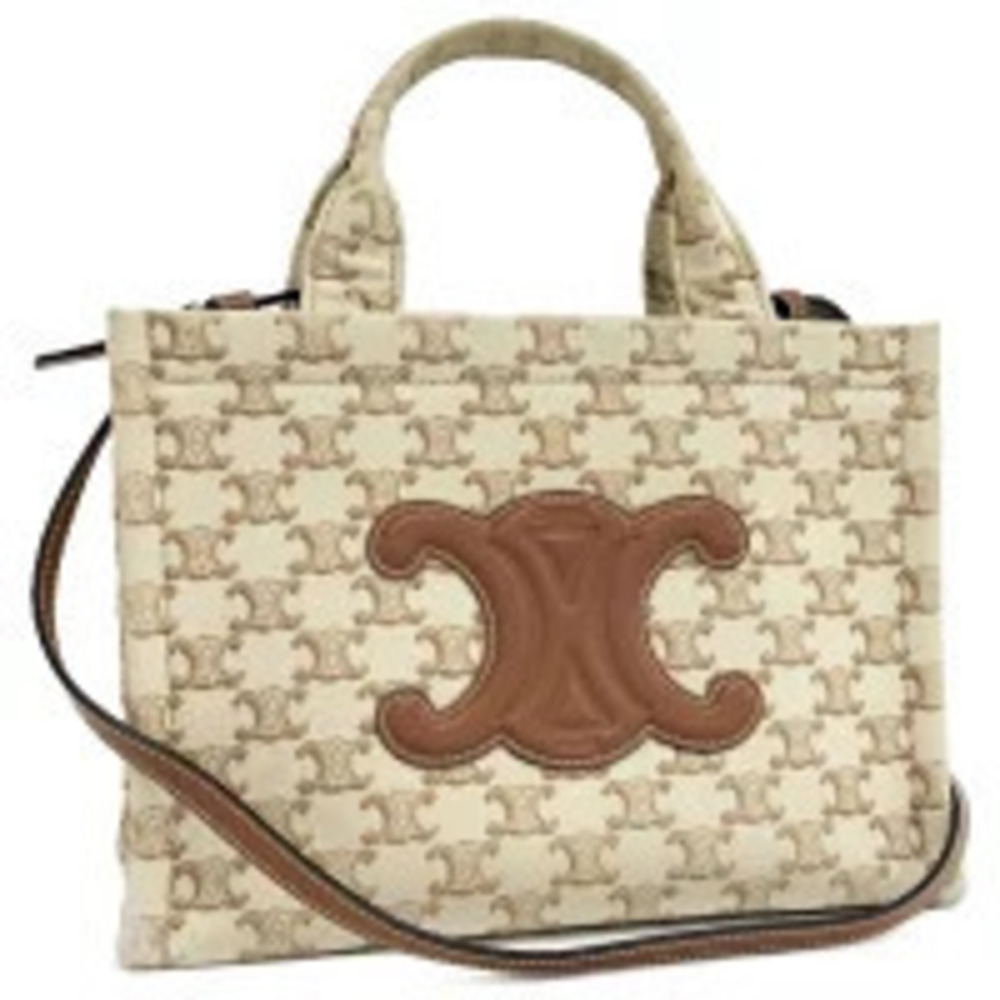 Celine Handbag Triomphe Canvas Beige Cream
